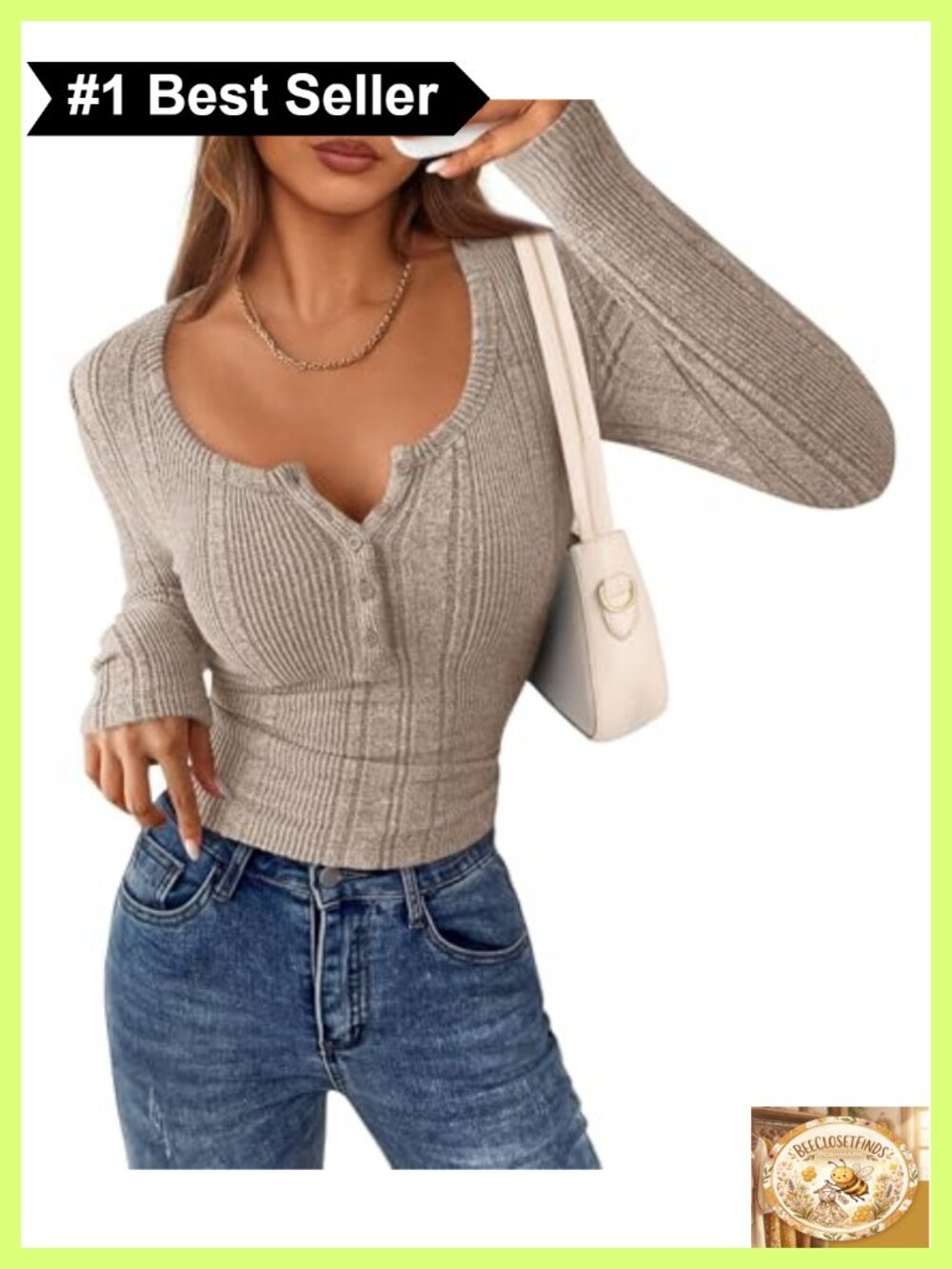 Women's Long Sleeve Ribbed Henley Top Slim Fit Stretch Casual T-Shirt